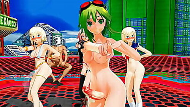 Cartoon girls and futanari girl perform a sensual group dance in this HD video