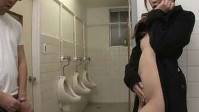 Japanese girl gives a blowjob in a public toilet Rin Momoka