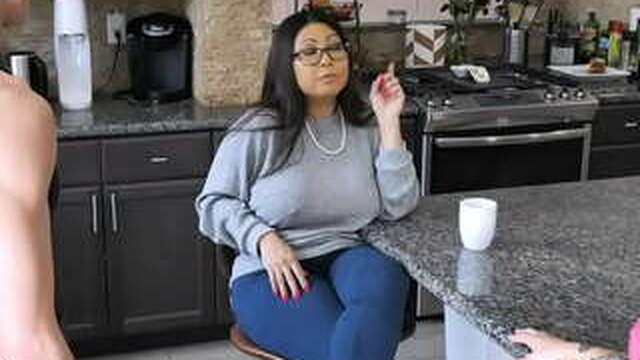 Asian stepmom Crystal Davis gives stepdaughter Avery Black a geisha lesson.