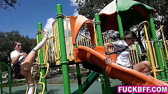 Teen friends explore their sexuality and have fun at the playground