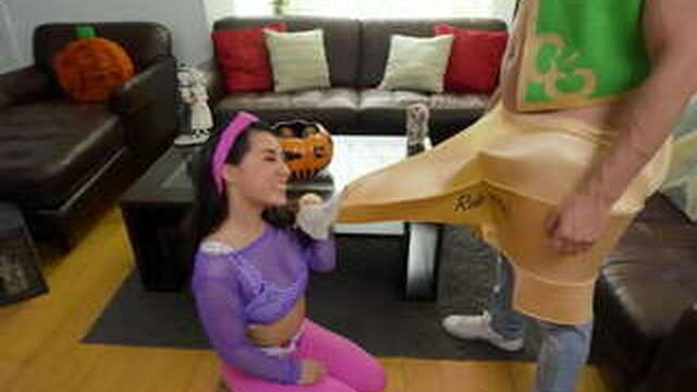 Asian girl riding a big dick on Halloween.