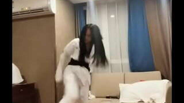 College student slave with a double with taekwondo