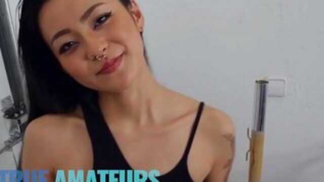 Asian punk girl with tattoos Rae Lil Black does her first Trueamateur sex tape