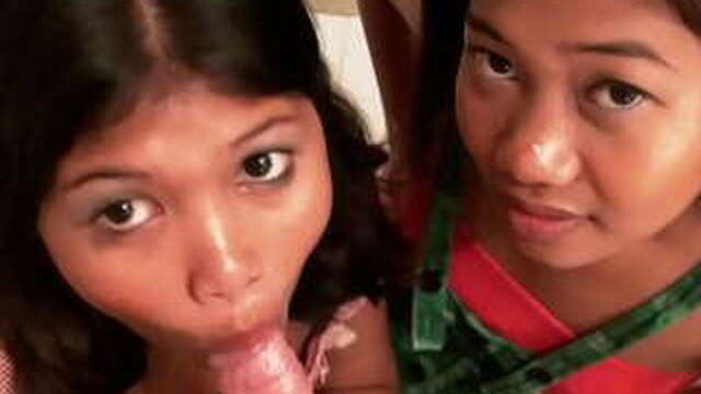 A threesome with an Asian woman on top of a dick