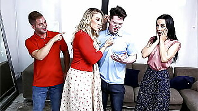 Stepmom Crystal Rush and cougar Charley Hart discipline their misbehaving stepson Nicky Rebel and Alexander Vega by sitting on their faces with their fat asses!