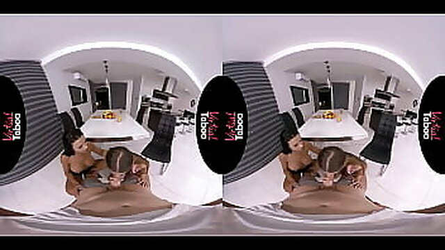 Virtual taboo: Hardcore threesome with blonde and brunette in HD