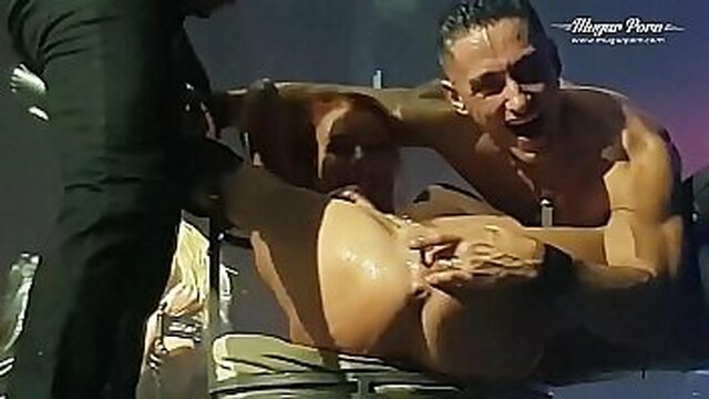 Group sex and pussyfucking with a busty pornstar on webcam