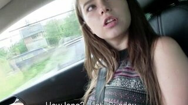 The brunette hitchhiker is flashing her tits